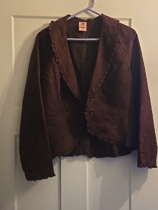 Faded Glory Jackets & Blazers - Faded Glory Brown Ruffle-Trim Button Jacket